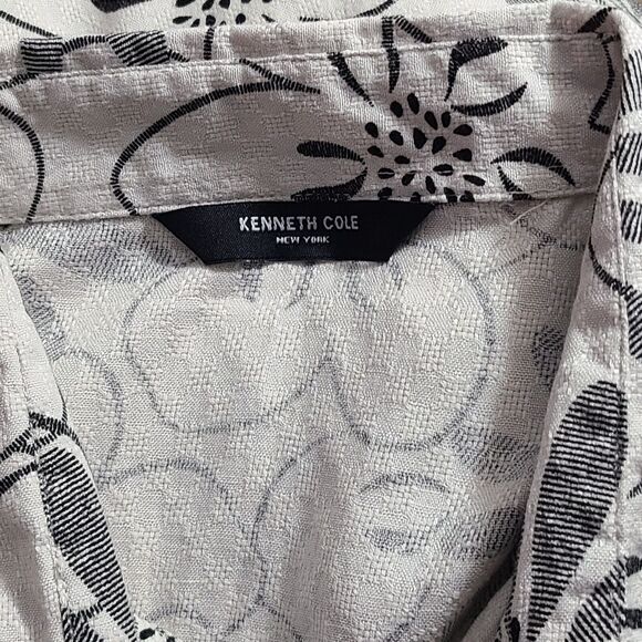 Kenneth Cole New York Men's Short Sleeve Button Up Black Gray Floral Tropical XL - Picture 6 of 9